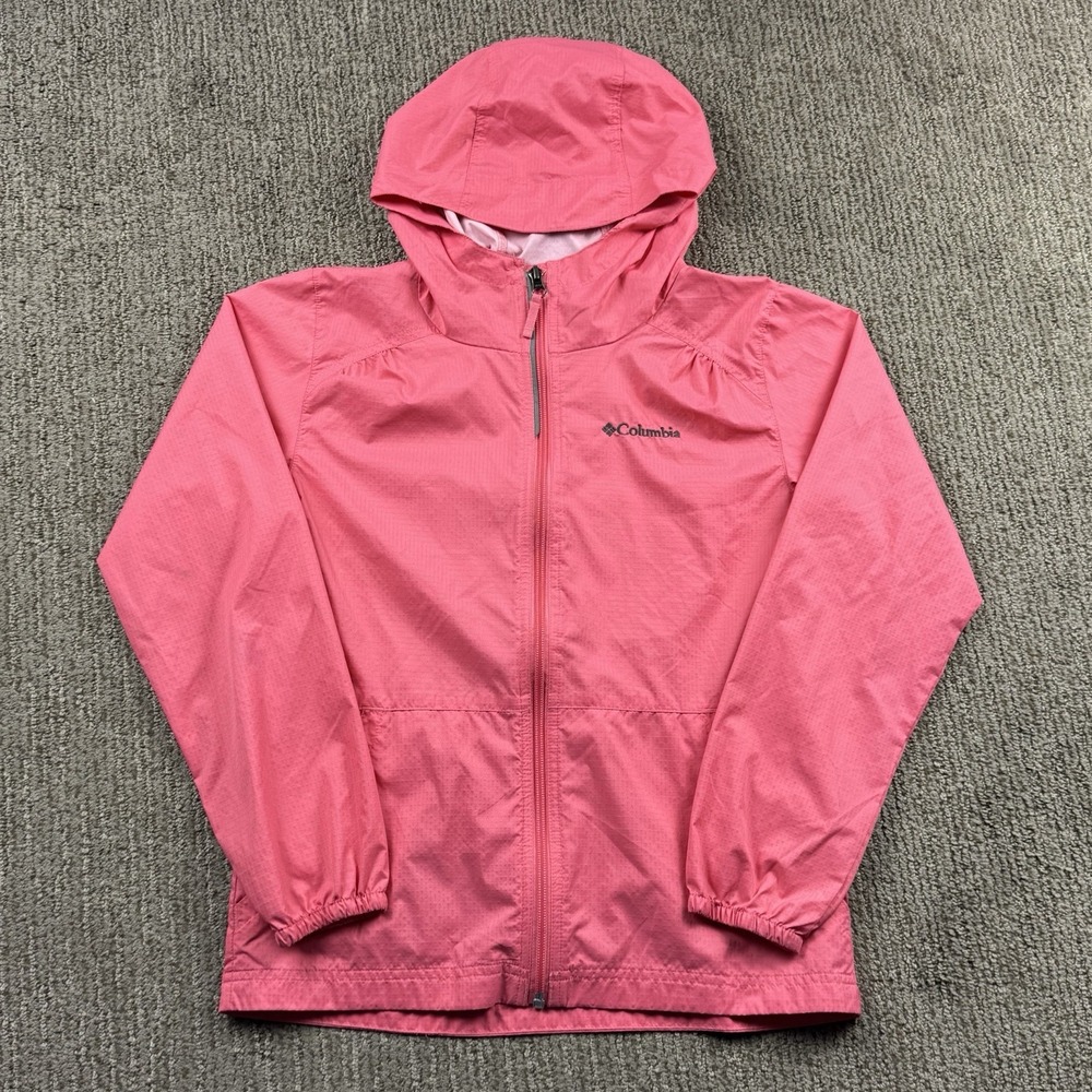 Columbia Youth Girls M Ripstop Rain Jacket Hood Waterproof Pink